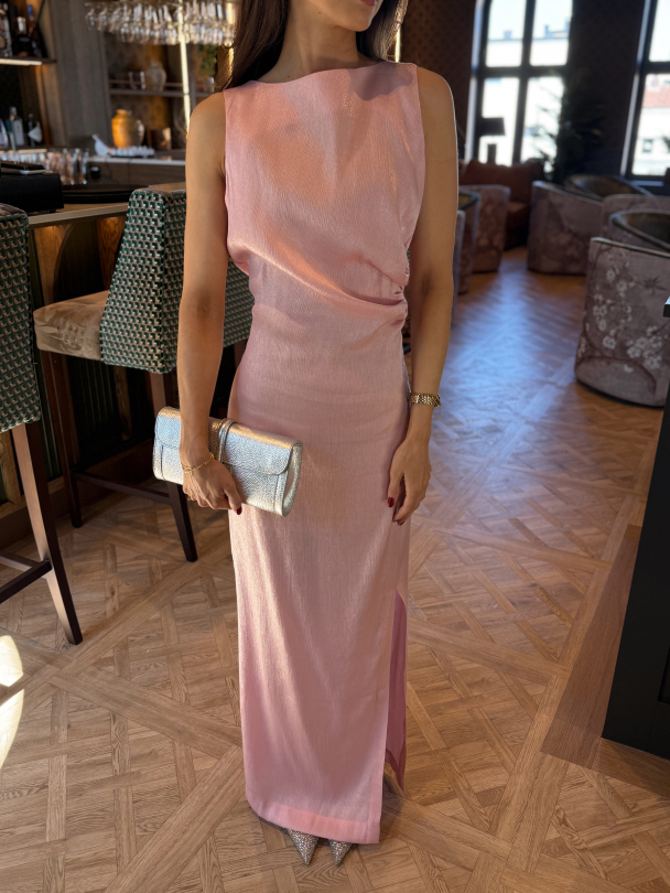 Shiny Sleeveless Dress - Dusty Pink   - Image 1