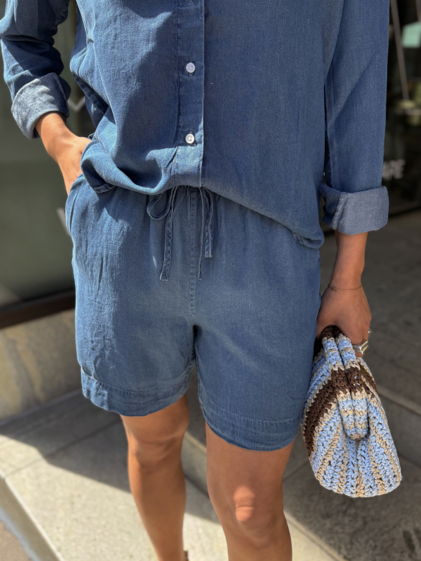 Janna Elastic String Shorts - Blue  - Image 1