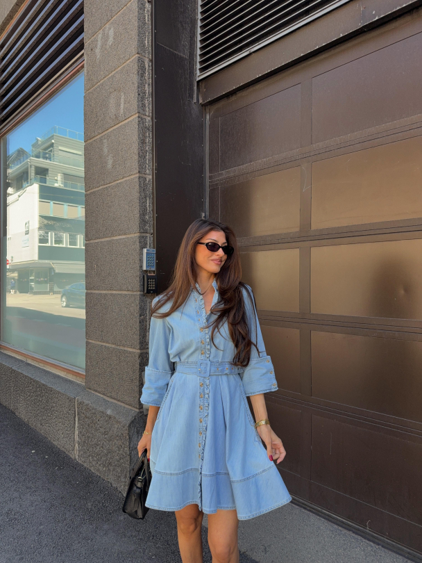 Denim Mini Dress -  Light Blue - Image 5
