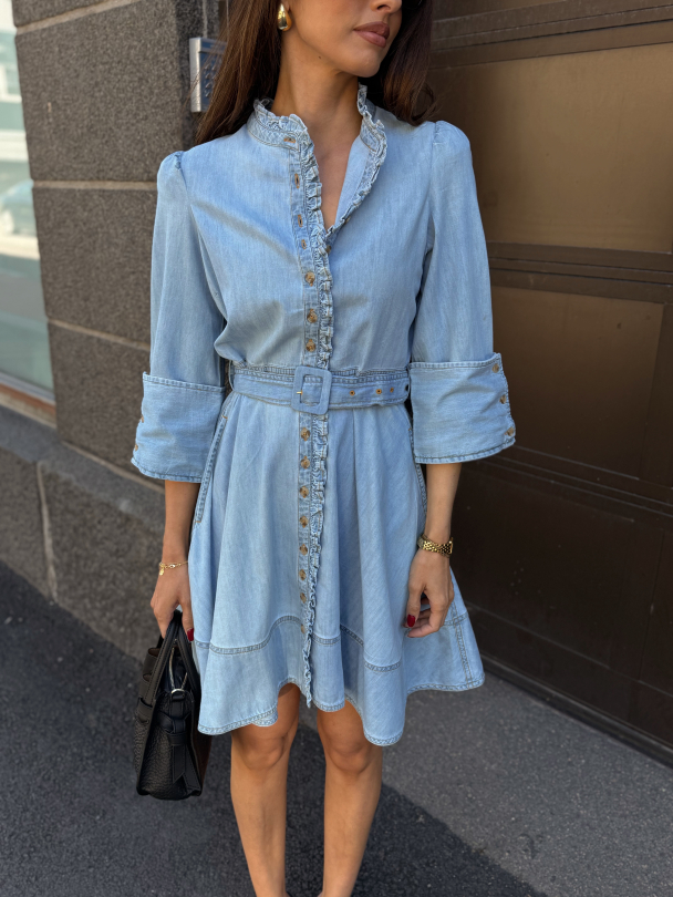 Denim Mini Dress -  Light Blue - Image 1