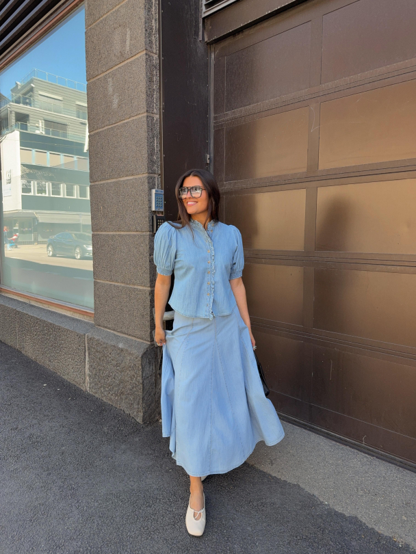 Denim Midi Skirt -  Light Blue - Image 2