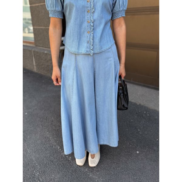 Denim Midi Skirt -  Light Blue