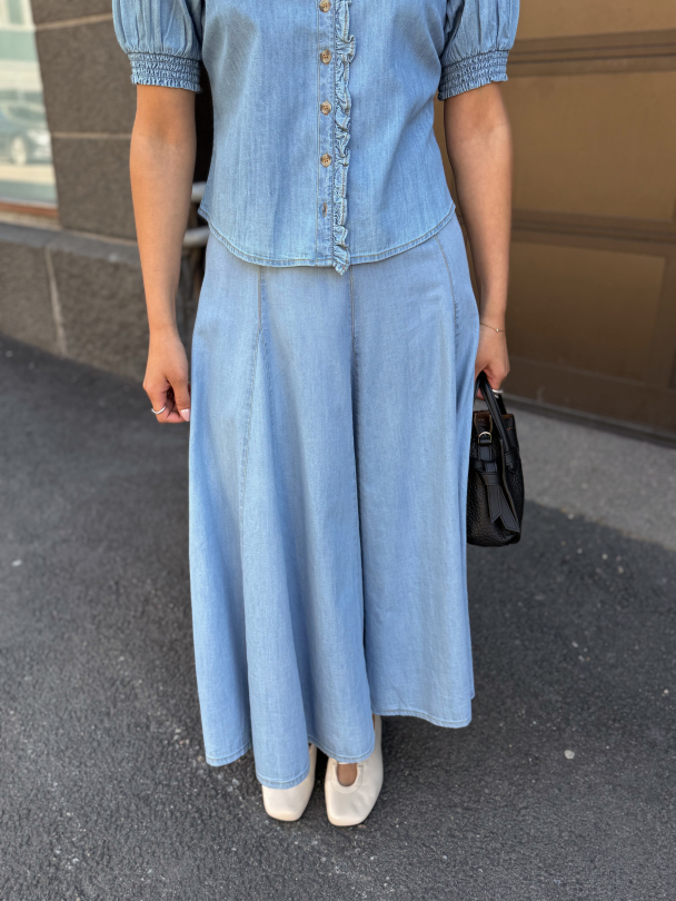 Denim Midi Skirt -  Light Blue - Image 1