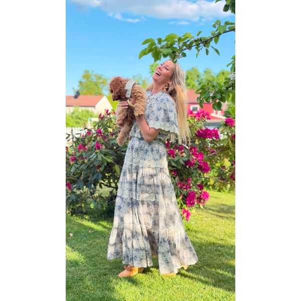 Cotton Slub Maxi Skirt - Blue Paisley 