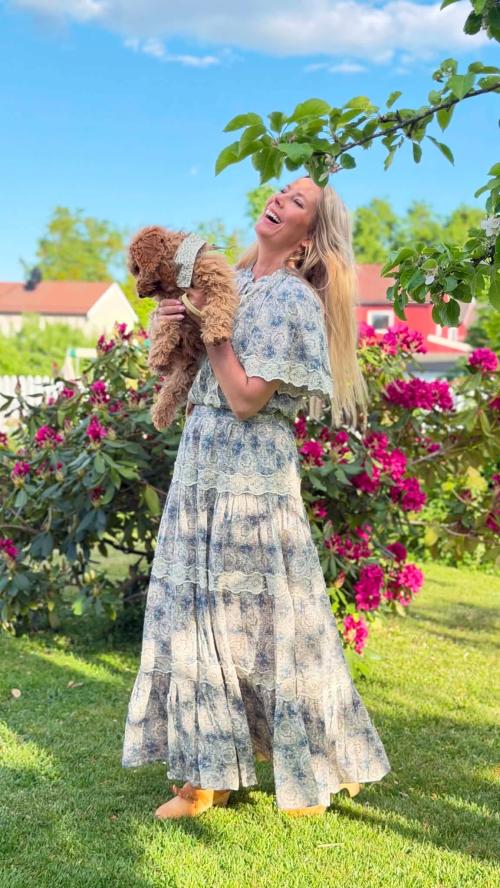 Cotton Slub Maxi Skirt - Blue Paisley 