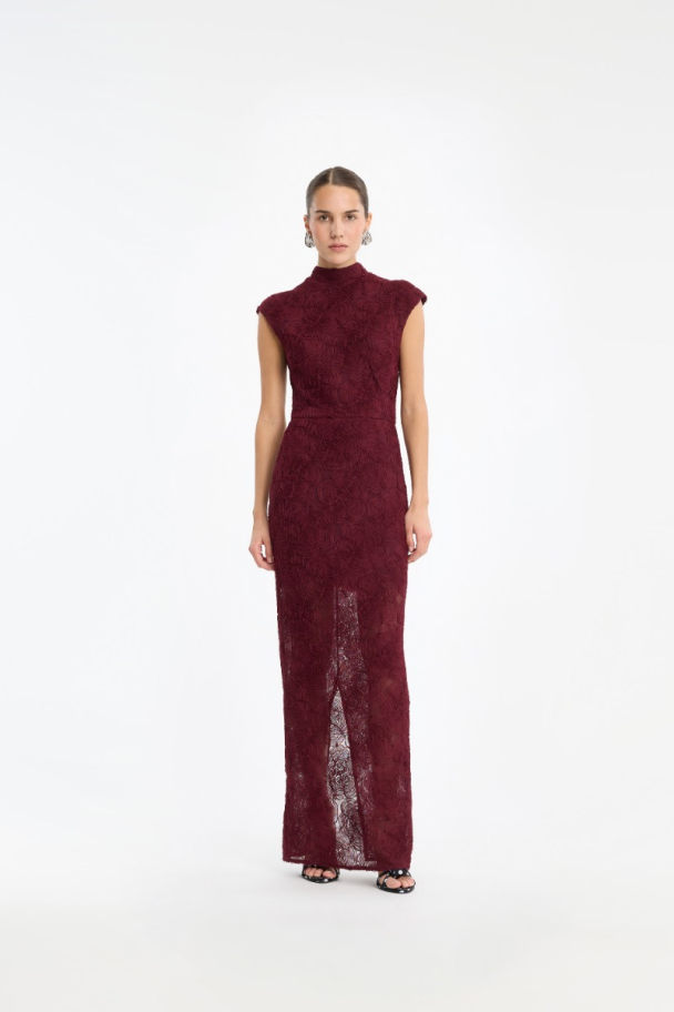 Flower Mesh Maxi Dress - Decadent Chocolate - Image 2