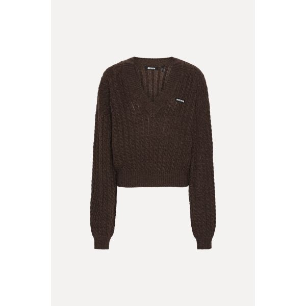 Cable V-neck Sweater - Potting Soil