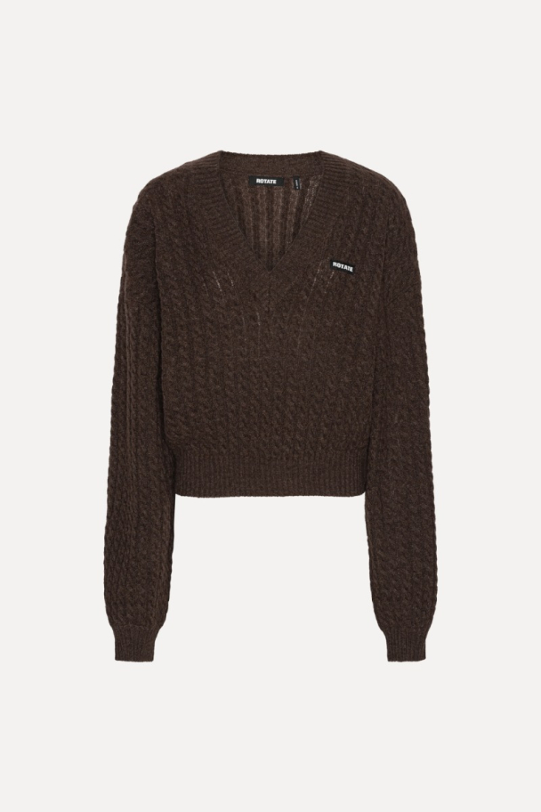 Cable V-neck Sweater - Potting Soil - Image 1