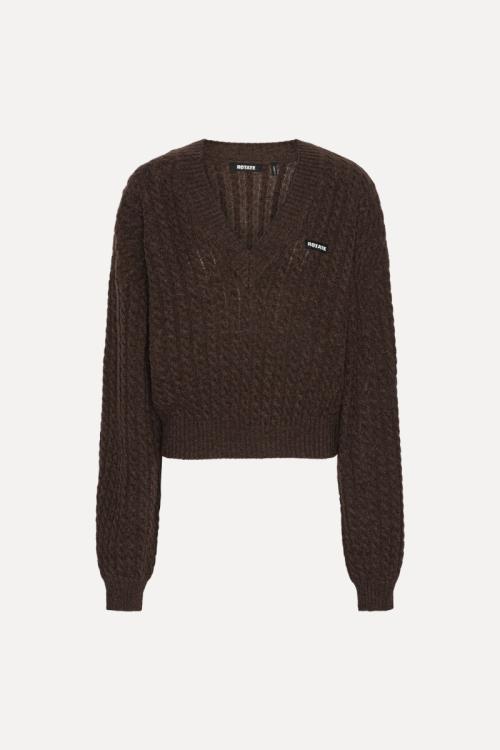 Cable V-neck Sweater - Potting Soil