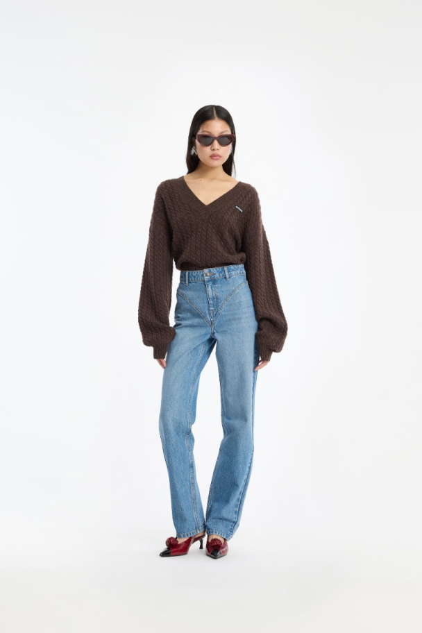 Cable V-neck Sweater - Potting Soil - Image 3