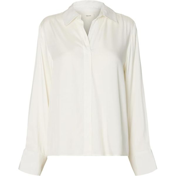 Jonna Reg Open Collar Shirt - Egret  