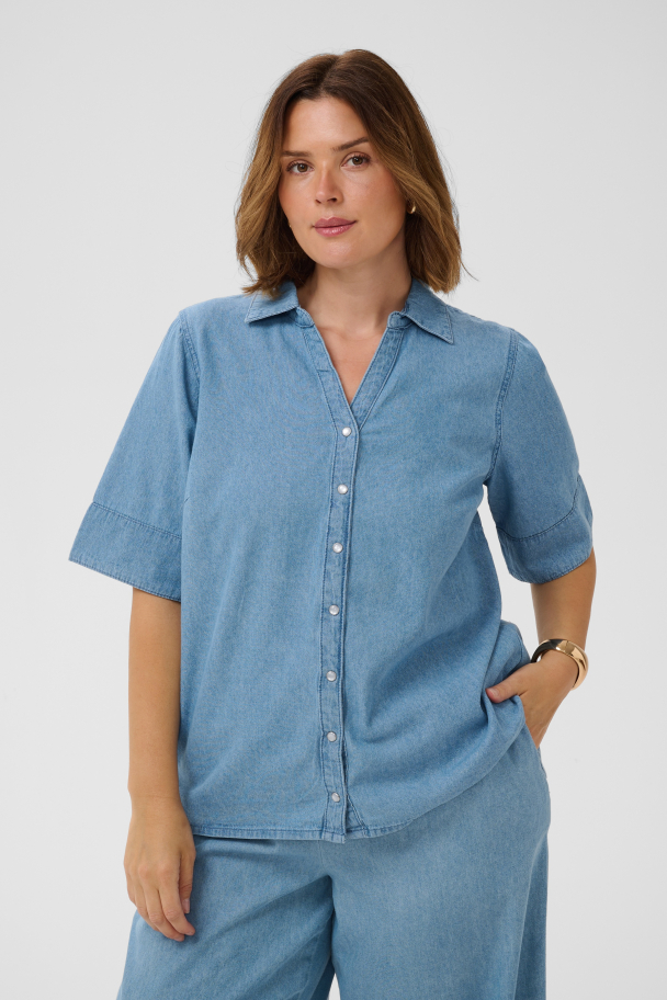 Kaffe Curve Jada kortermet denimskjorte - Image 1