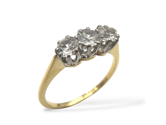 Klosterfoss Vintage - Gult gullring tre cubic zirkoniaer 585