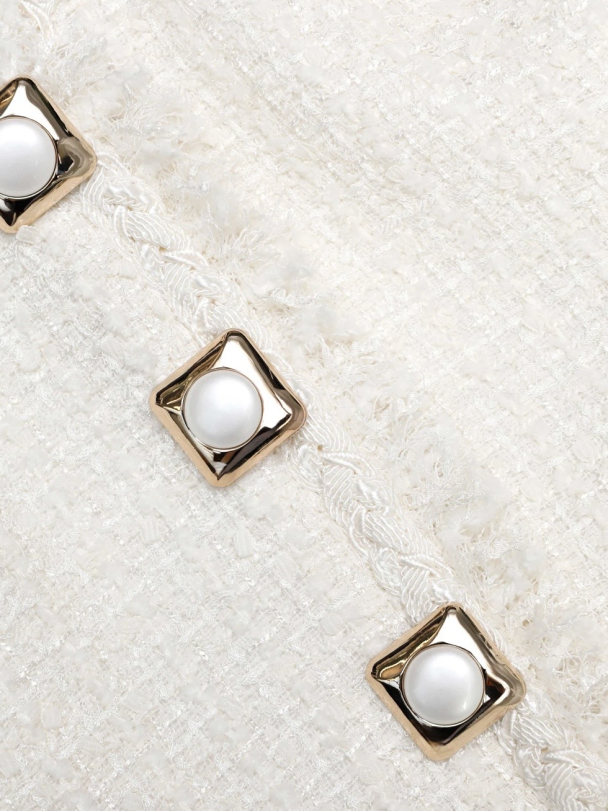 Cream Sleeveless Boucle Mini Dress - Cream  - Image 3