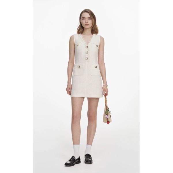 Cream Sleeveless Boucle Mini Dress - Cream 