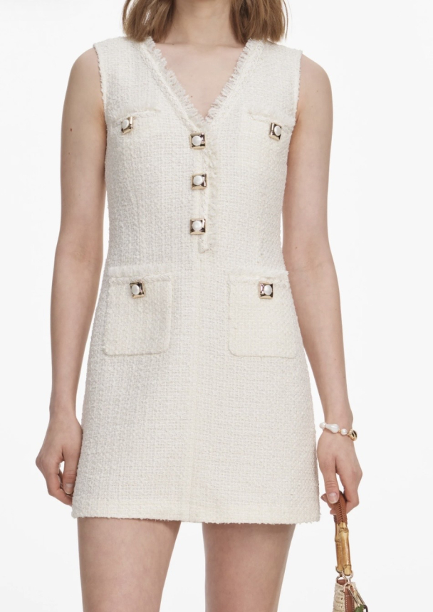 Cream Sleeveless Boucle Mini Dress - Cream  - Image 4
