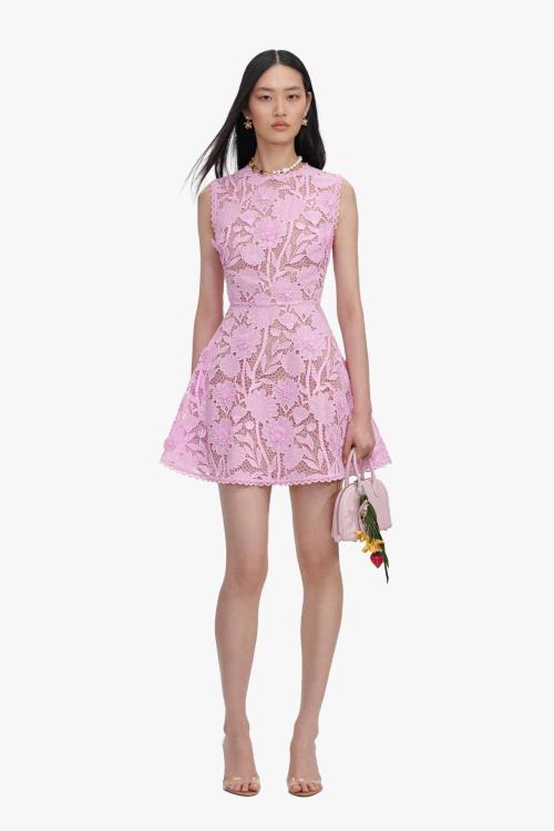 Pink Lace Mini Dress - Pink 