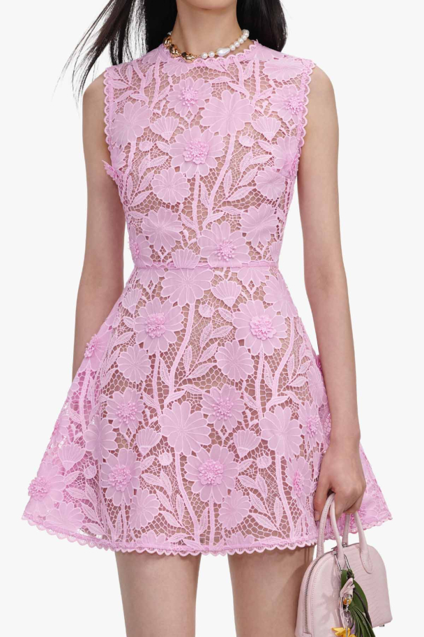 Pink Lace Mini Dress - Pink  - Image 4