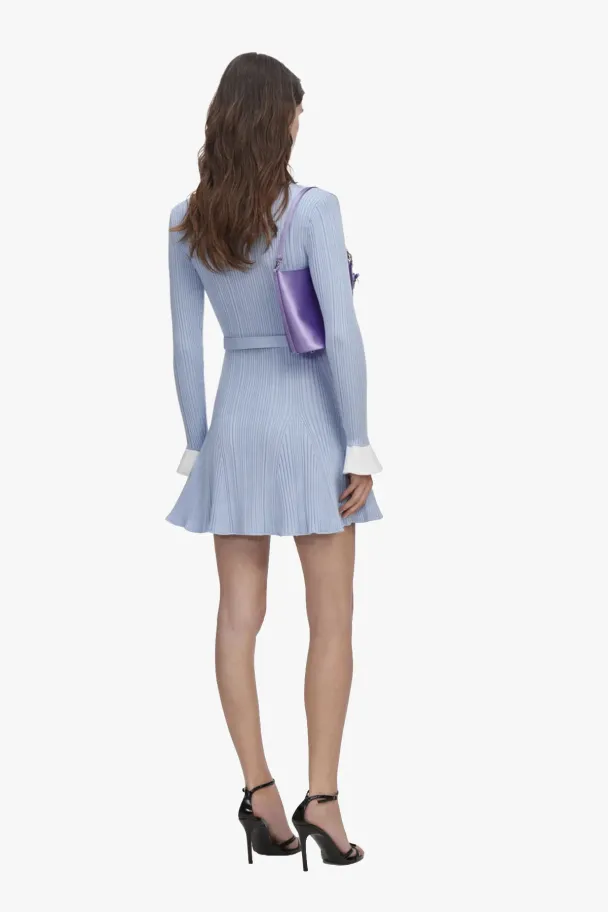Blue Ribbed Knit Mini Dress - Blue  - Image 2