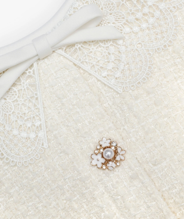 Cream Boucle Lace Trim Mini Dress - Cream  - Image 2