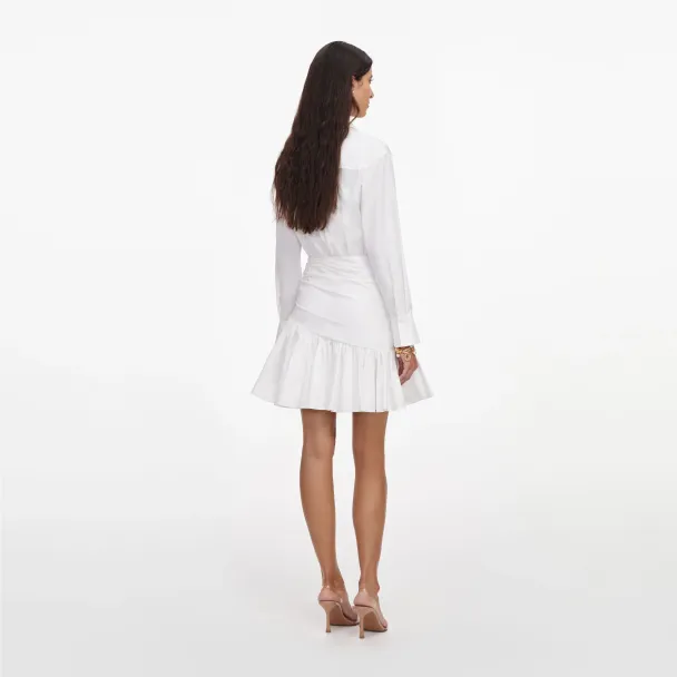 Cotton Gathered Mini Dress - White  - Image 3