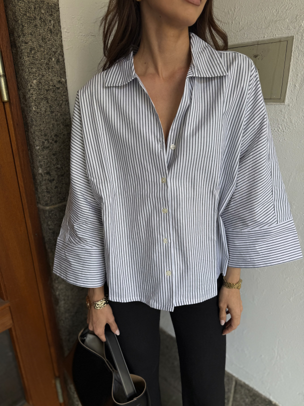 Wemila Oversize 3/4 Shirt - Dark Sapphire/ Bright White  - Image 1