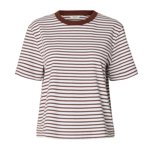 Essential - Striped Boxy  Tee -  Cherry Mahogny