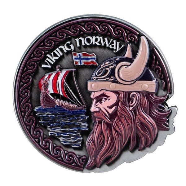 Magnet i metall, viking og vikingskip 