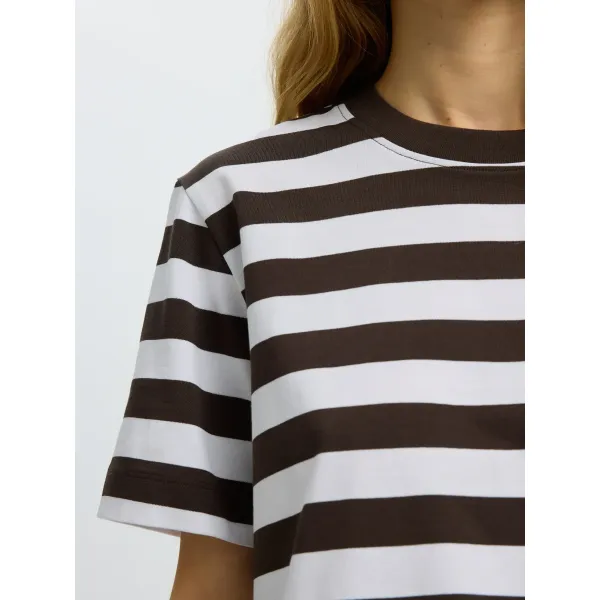 Essential Boxy Tee Striped Brown