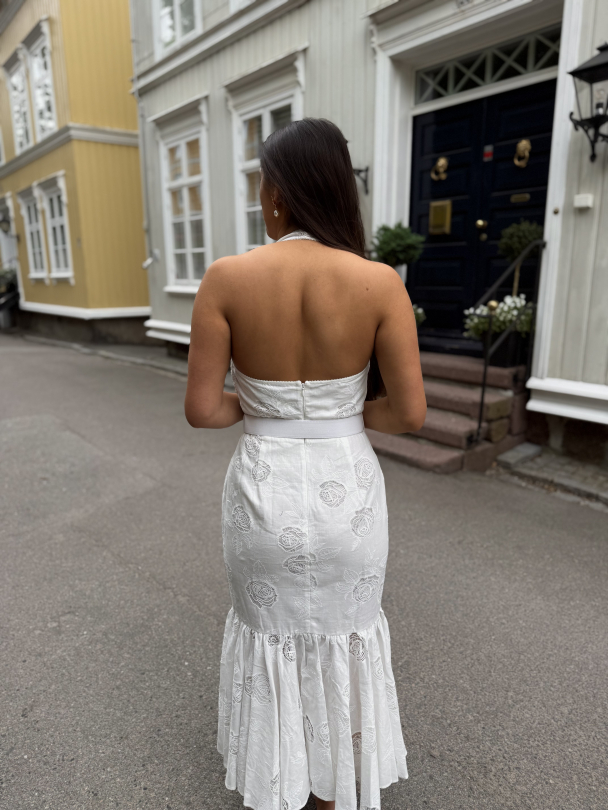 Linen Halterneck Midi Dress - White  - Image 2