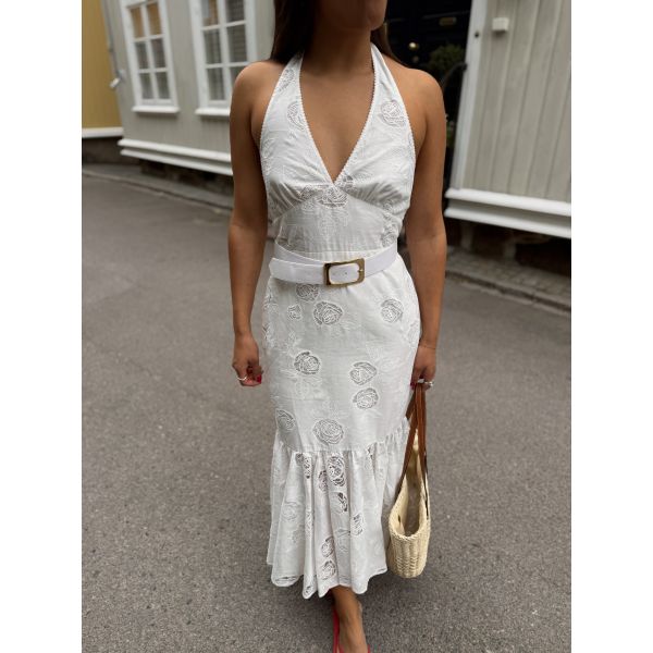 Linen Halterneck Midi Dress - White 