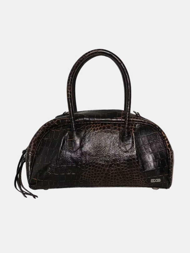 Alex Patent Bowling Bag - Dark Brown Croco  - Image 2