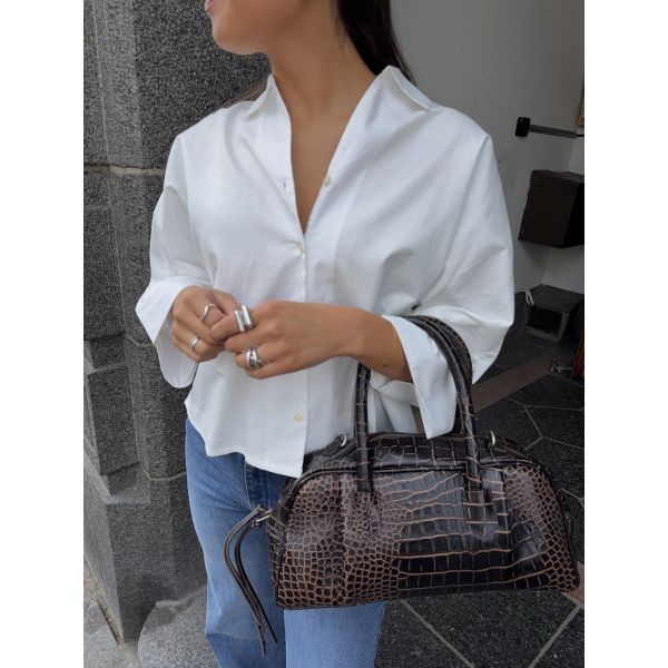 Alex Patent Bowling Bag - Dark Brown Croco 