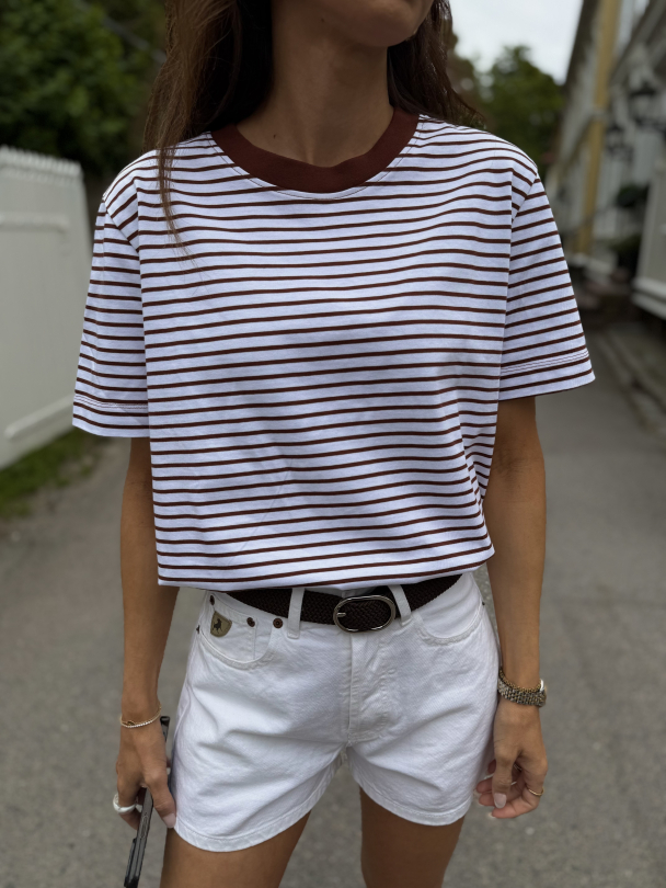 Essential - Striped Boxy  Tee -  Cherry Mahogny - Image 1