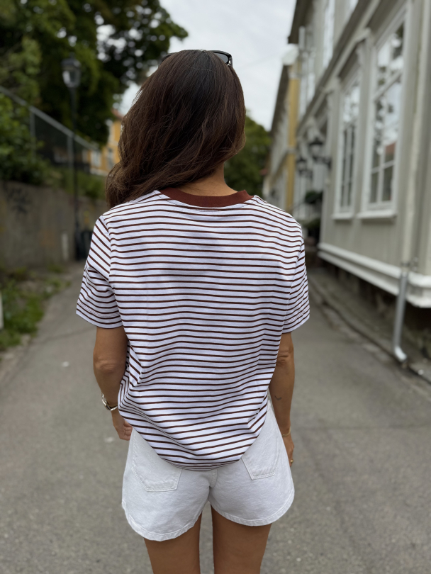 Essential - Striped Boxy  Tee -  Cherry Mahogny - Image 3