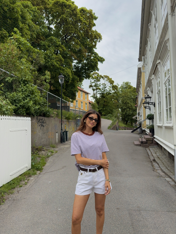 Essential - Striped Boxy  Tee -  Cherry Mahogny - Image 4