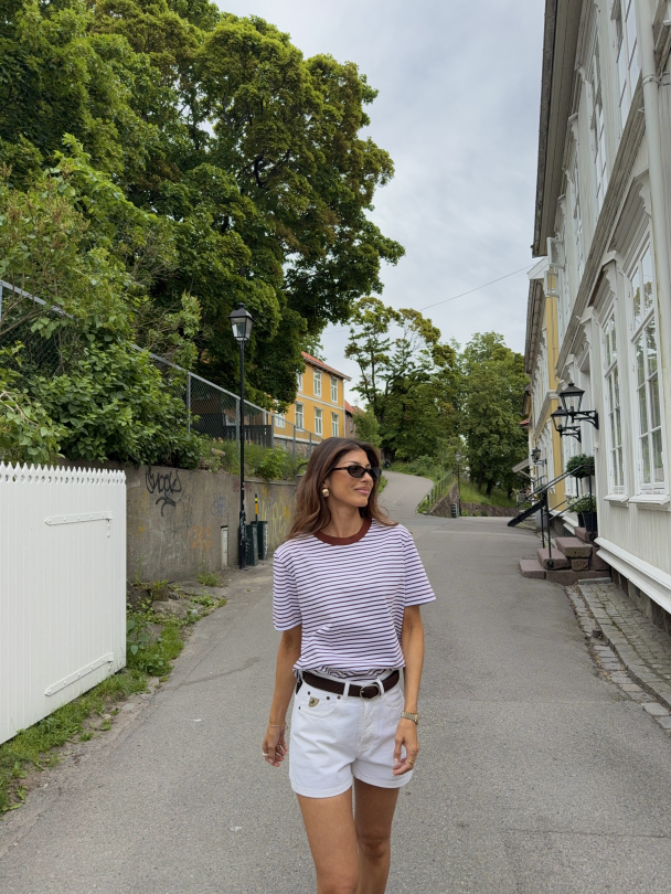 Essential - Striped Boxy  Tee -  Cherry Mahogny - Image 5