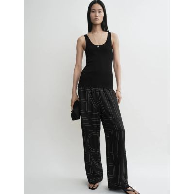 Monogram Silk Pj Bottoms Black