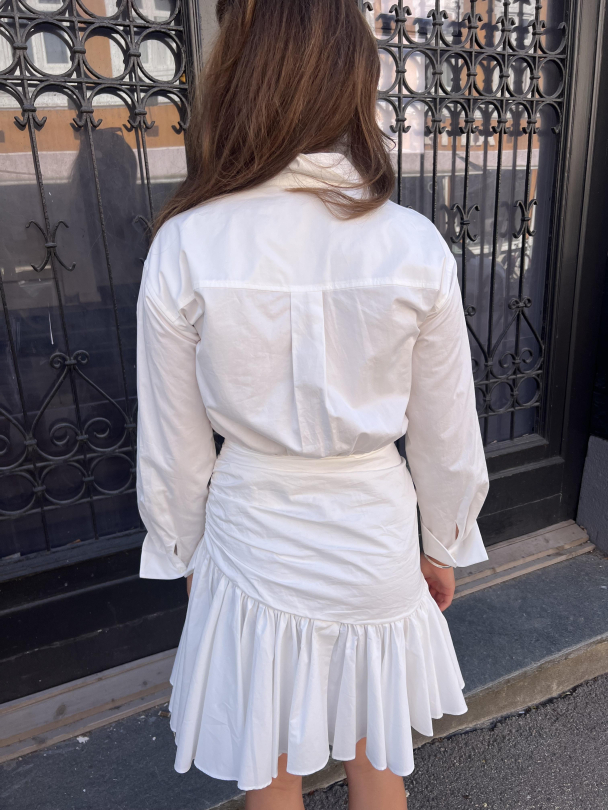 Cotton Gathered Mini Dress - White  - Image 4