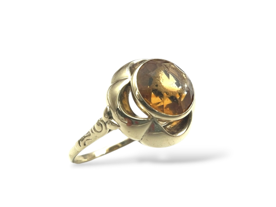 Klosterfoss Vintage - Gult gullring m. gul stein 585