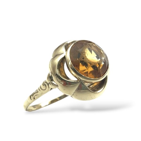Klosterfoss Vintage - Gult gullring m. gul stein 585