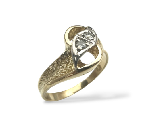 Klosterfoss Vintage - Gult gullring m. to diamanter 585