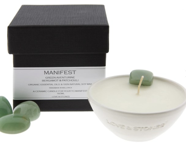 Mini White Ceramic Crystal Candle - Manifest
