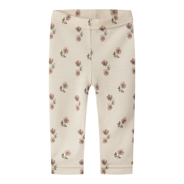 Nilo Wool/Modal Slim Legging, Turtledove / Flower - Lil' Atelier