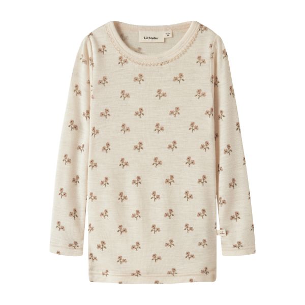 Nalu Wool/Modal Genser, Turtledove / Flower - Lil' Atelier