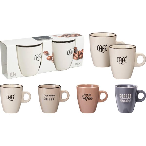 Krus keramikk  Cafe Ass farger/tekst 7,5x8,5cm 220ml 2stk