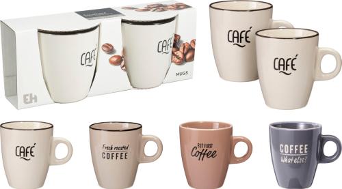 Krus keramikk  Cafe Ass farger/tekst 7,5x8,5cm 220ml 2stk