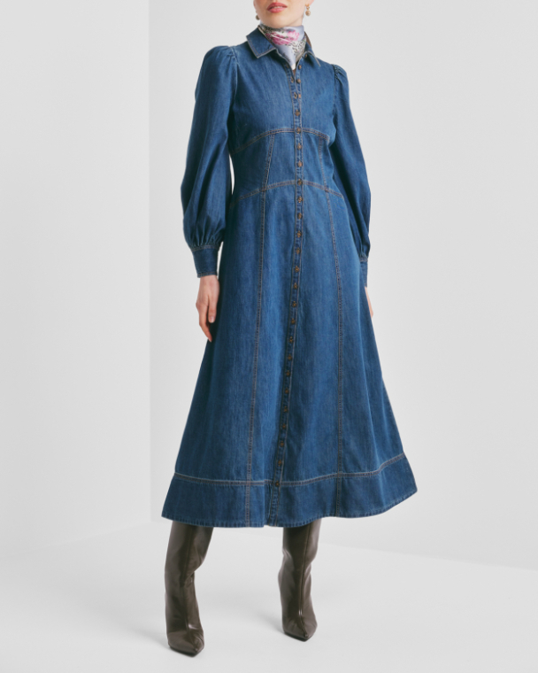 Denim Button Down Dress - French Blue - Image 2