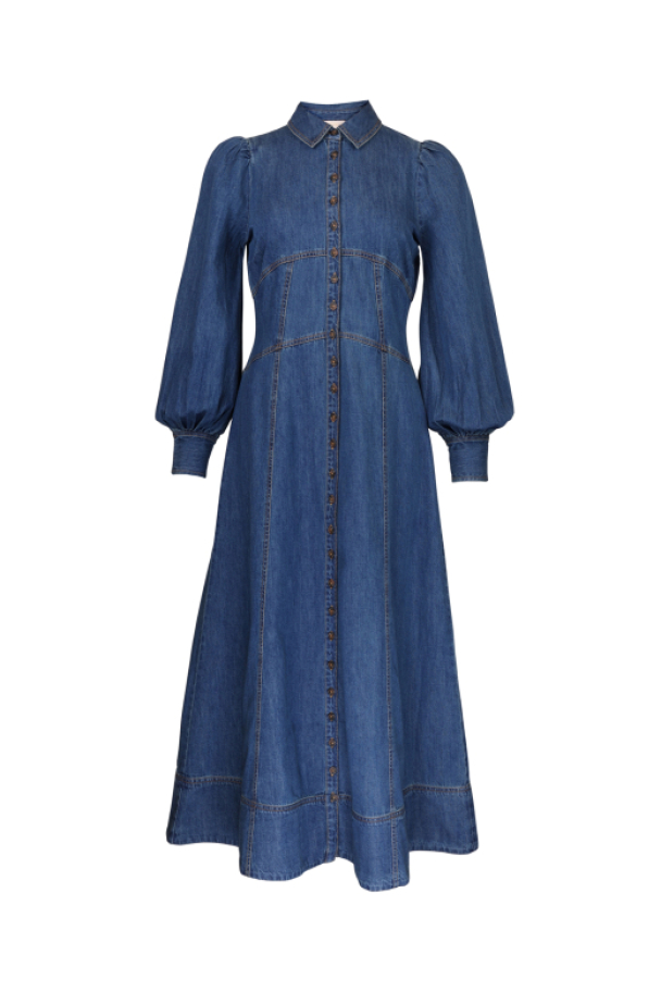 Denim Button Down Dress - French Blue - Image 1