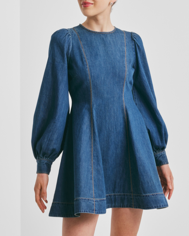 Denim Fitted Dress - French Blue - Image 1